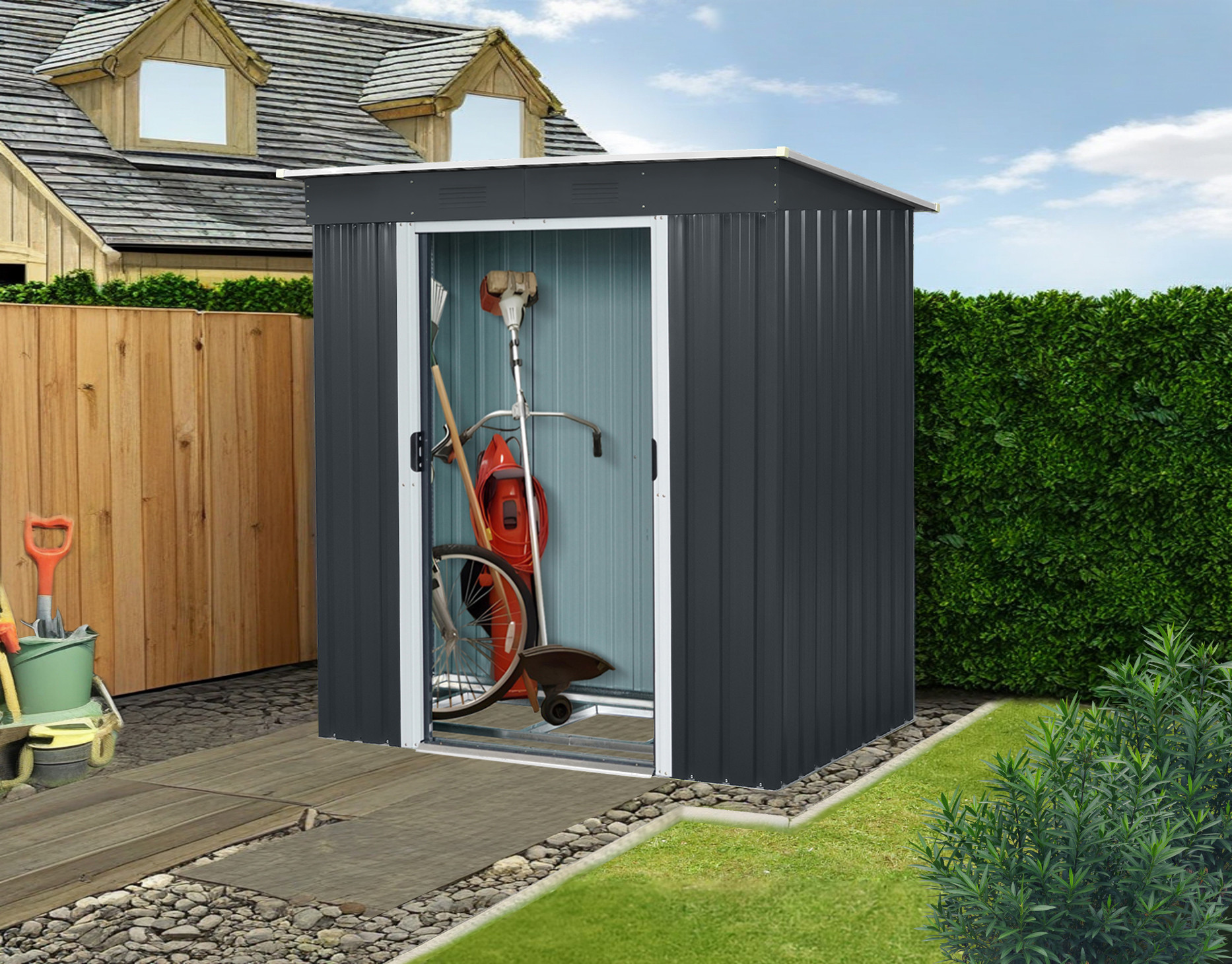 fém szerszámtároló, keti fém ház, komplex fém kerti tároló 6x4