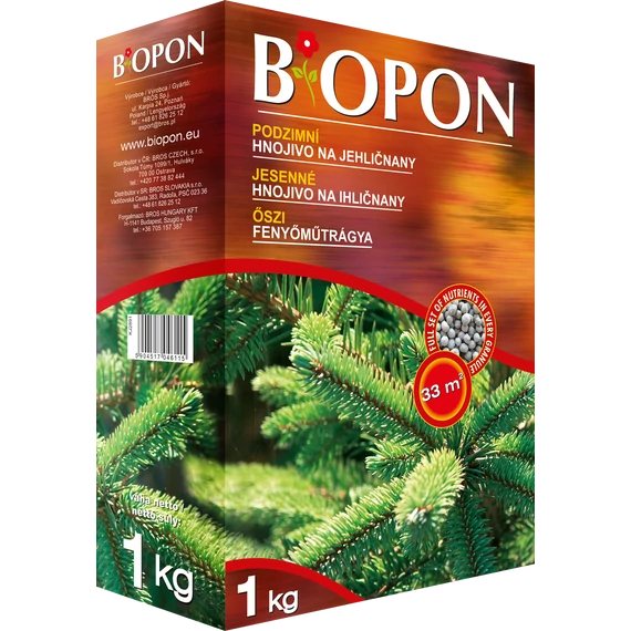 Biopon Őszi fenyő/tűlevelű műtrágya, 1 kg, 33 m2-ig