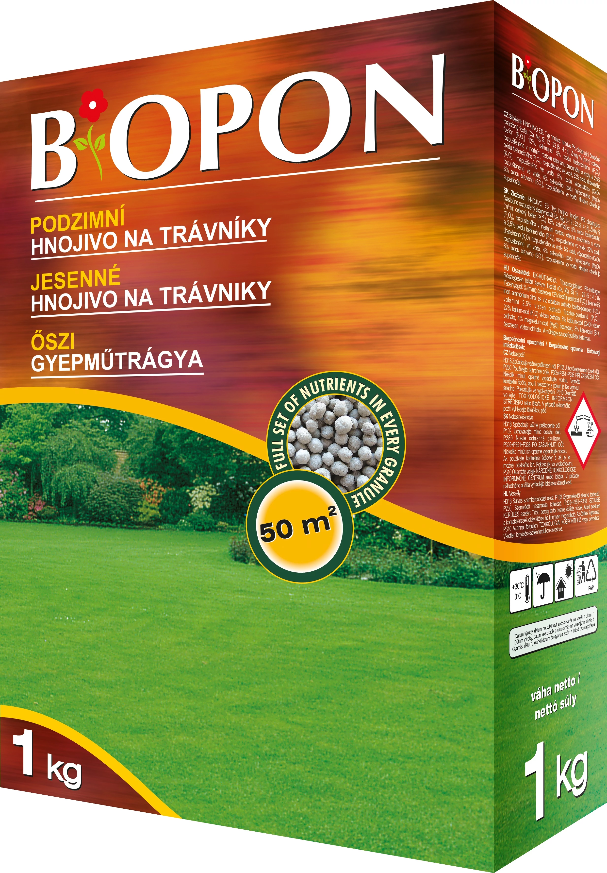Biopon Őszi gyep műtrágya, 1 kg, 50 m2-ig (B1077)