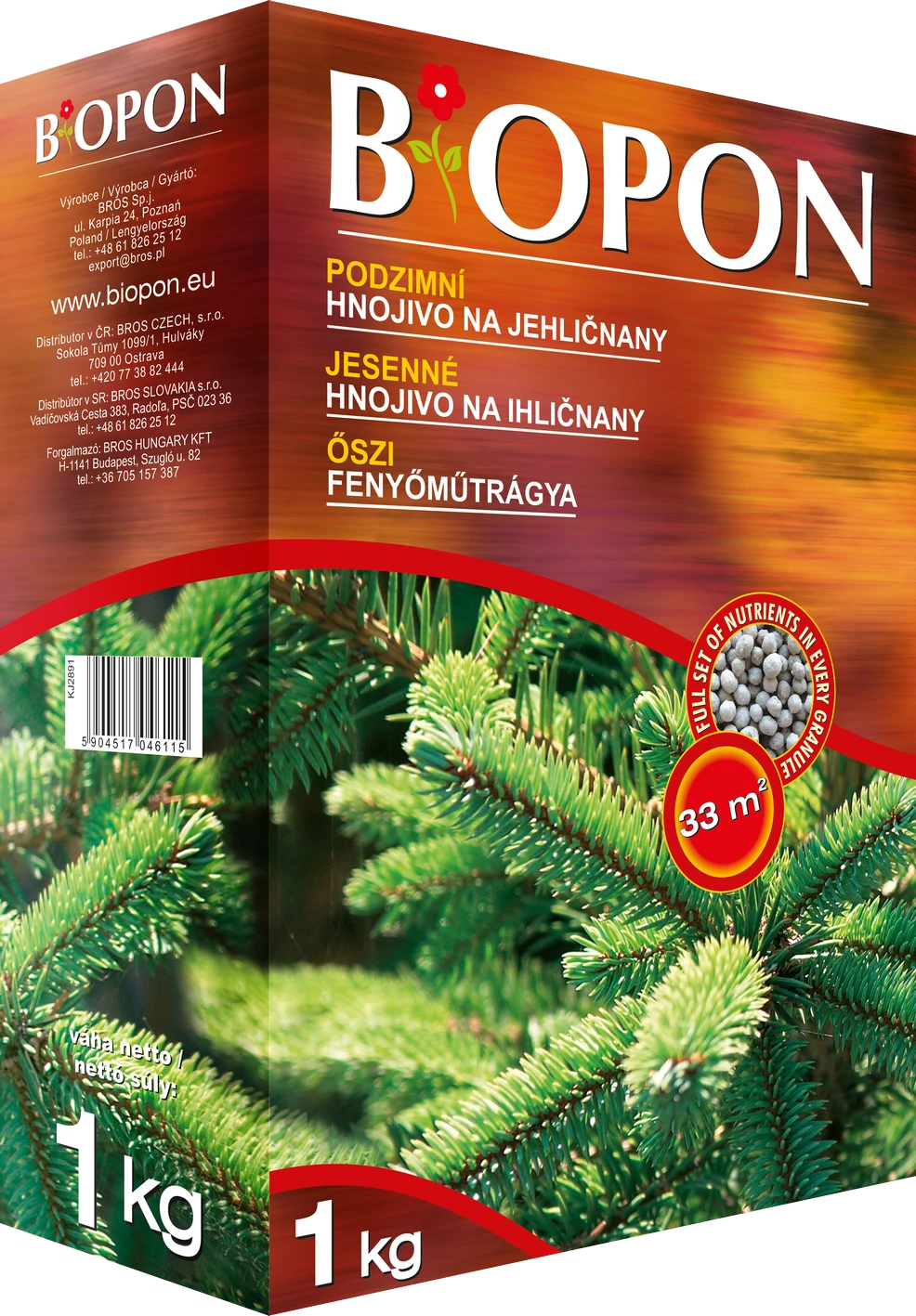 Biopon Őszi fenyő/tűlevelű műtrágya, 1 kg, 33 m2-ig (B1078)